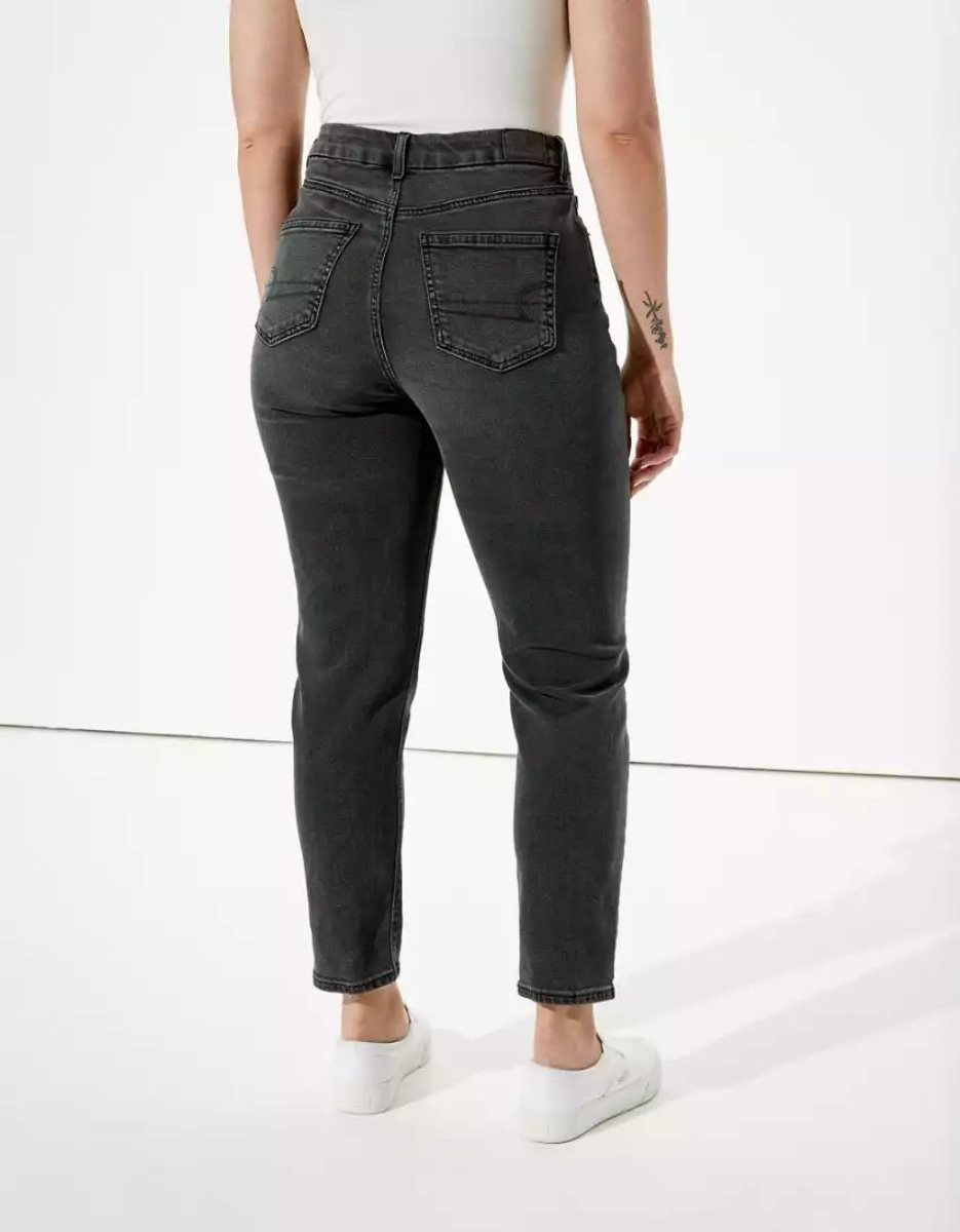 Jean American Eagle AE Stretch Curvy Mom Noir Femme | CGG-85577424